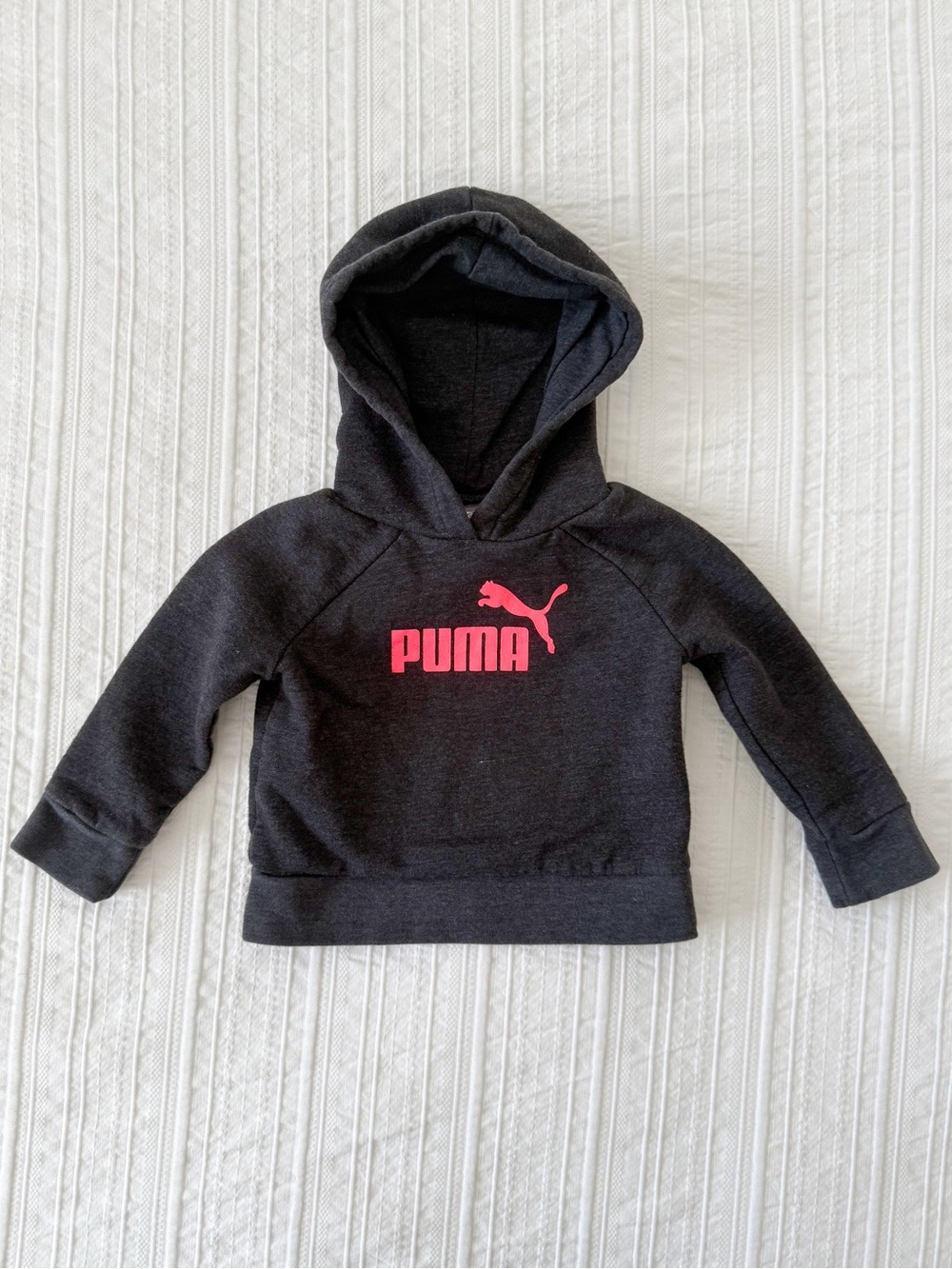 Puma Baby Toddler Hoodie 12M Dark Heather Gray Sweatshirt Pink/Red Print Logo